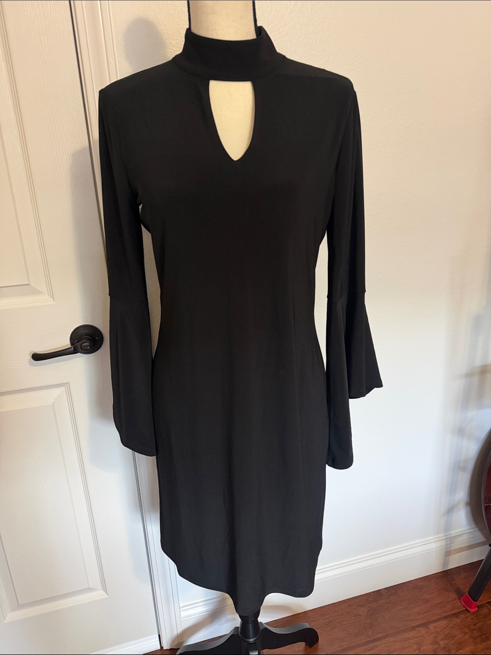 White House Black Market Black Keyhole Mock Neck Bell Sleeve Dress
